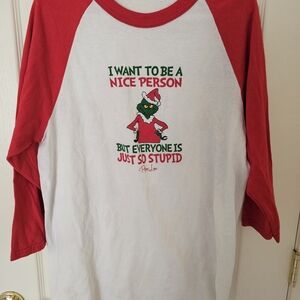 Red and White Graphic Raglan Tee